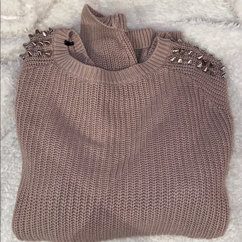 FOREVER21 studded knit grey tan sweater sz medium